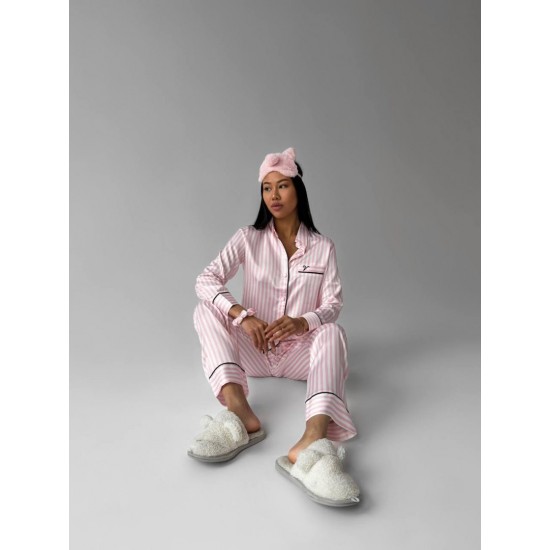 Gömlek Yaka Pembe Çizgili Armani İpek Saten Pijama Takımı Gömlek Yaka Pembe Çizgili Armani İpek Saten Pijama Takımı