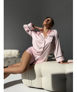 Vs Gömlek Yaka Açık Pembe Çizgili Tunik Vs Gömlek Yaka Açık Pembe Çizgili Tunik