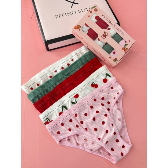5li String Çilek Kiraz desenli İç Çamaşır Set