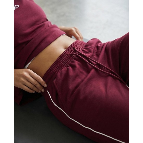 Bordo Eşofman, Crop T-Shirt & Büstiyer Takım