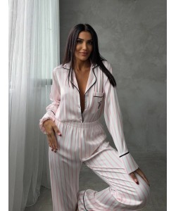  Pembe Çizgili Armani Saten Pijama Takımı