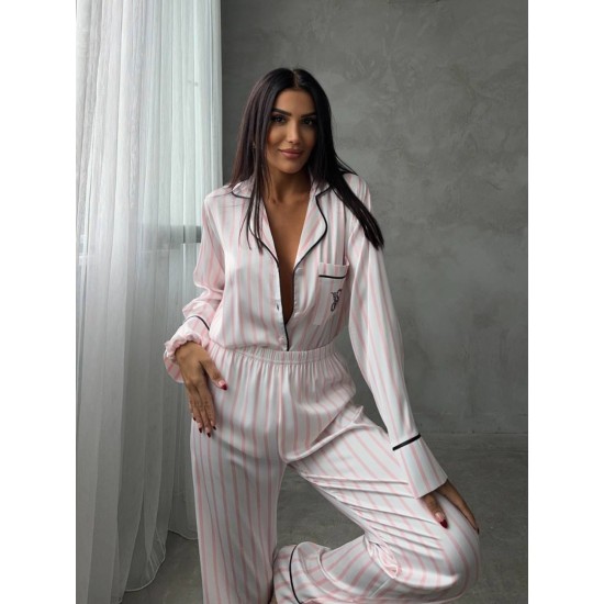 Pembe Çizgili Armani Saten Pijama Takımı Pembe Çizgili Armani Saten Pijama Takımı