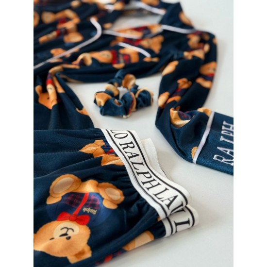 Ayıcık Desen Lacivert Kadife Pijama Takımı Ayıcık Desen Lacivert Kadife Pijama Takımı