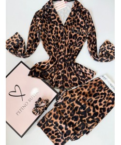 Leopar Desen Kadife Pijama Takımı
