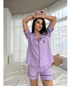 Lila Pamuk Şortlu Takım 