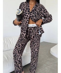  Özel Seri Leopar Baskılı Pamuklu Pijama Takımı