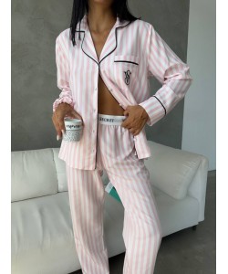 Özel Seri Pembe Çizgili Pamuklu Pijama Takımı