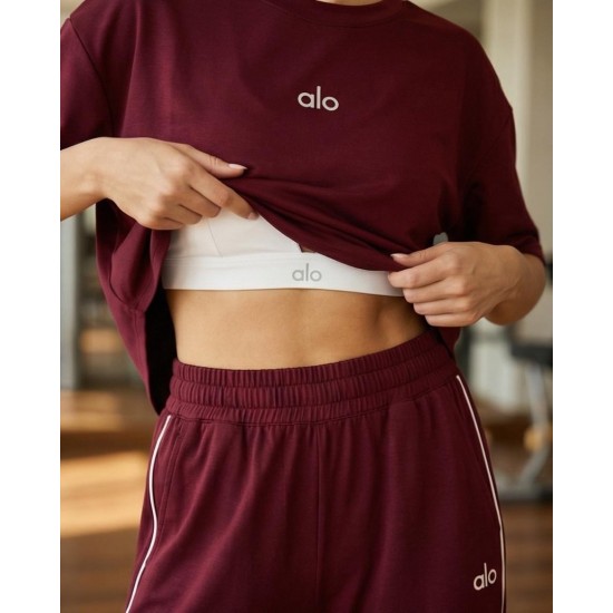 Bordo Eşofman, Crop T-Shirt & Büstiyer Takım