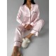 Gömlek Yaka Pembe Çizgili Armani İpek Saten Pijama Takımı Gömlek Yaka Pembe Çizgili Armani İpek Saten Pijama Takımı
