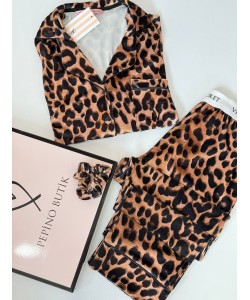 Leopar Desen Kadife Pijama Takımı
