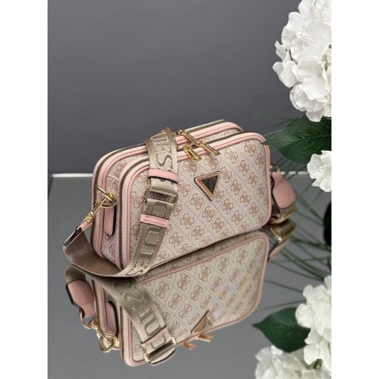 Guess Logolu Pudra Detaylı Çift Fermuarlı Kadın Omuz & Çapraz Çanta