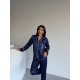 Navy Blue İpek Saten Pijama Takımı