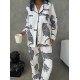 Beyaz Leopar Desenli Pamuklu Kadın Pijama Takımı Beyaz Leopar Desenli Pamuklu Kadın Pijama Takımı
