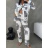  Beyaz Leopar Desenli Pamuklu Kadın Pijama Takımı 