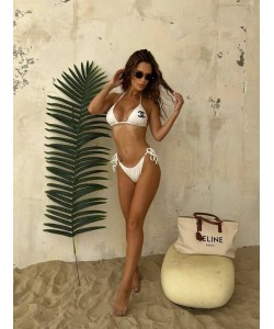 Beyaz Nakışlı Bikini Takım 