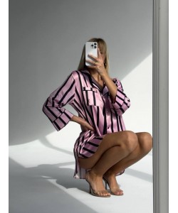 Vs Siyah Pembe İpek Saten Tunik