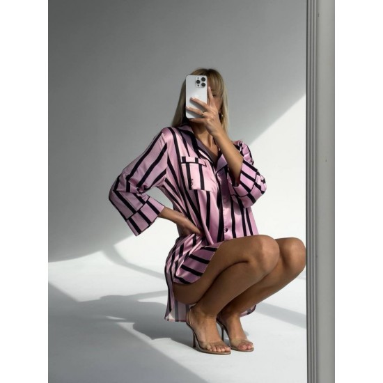 Vs Siyah Pembe İpek Saten Tunik