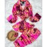 Fuşya Gold Zincir Desen İpek Saten Pijama Takımı