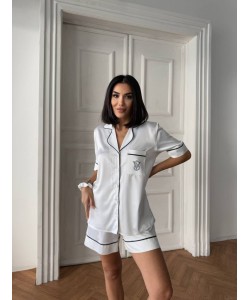 Beyaz Bel Lastik Armani İpek Saten Şort Takım Beyaz Bel Lastik Armani İpek Saten Şort Takım