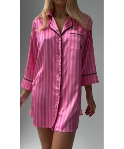 Vs Pembe Çizgili İpek Saten Tunik