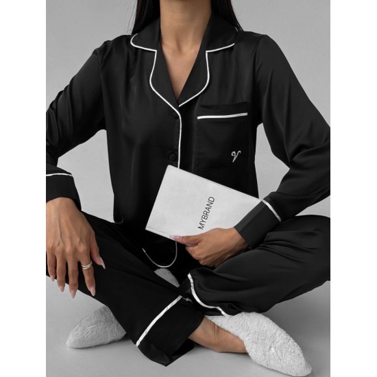 Siyah Armani İpek Saten Pijama Takımı Siyah Armani İpek Saten Pijama Takımı