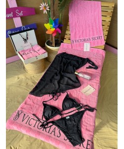 Siyah Pembe Bikini Pareo Set