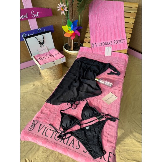 Siyah Pembe Bikini Pareo Set Siyah Pembe Bikini Pareo Set