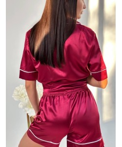 Bordo Şortlu İpek Saten Takım Bordo Şortlu İpek Saten Takım