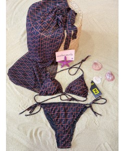 3'lü İthal Kahve Pareolu Bikini Set 