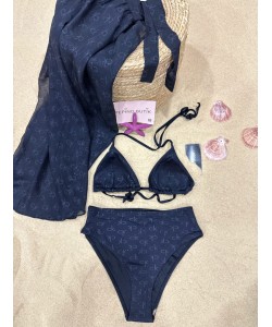 CK 3'lü İthal Siyah Pareolu Bikini Set 