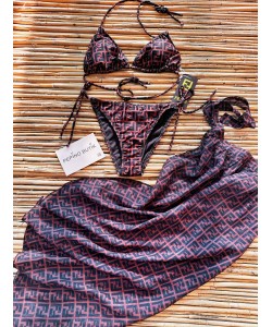 3'lü İthal Kahve Pareolu Bikini Set 