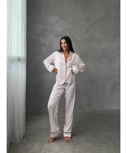  Pembe Çizgili Armani Saten Pijama Takımı