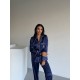 Navy Blue İpek Saten Pijama Takımı