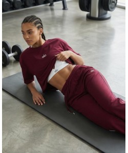 Bordo Eşofman, Crop T-Shirt & Büstiyer Takım