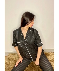 Pamuk siyah  Kısa Kol Pijama Takımı