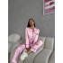 Gömlek Yaka Pembe Çizgili İpek Saten Pijama Takımı