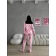 Gömlek Yaka Pembe Çizgili İpek Saten Pijama Takımı Gömlek Yaka Pembe Çizgili İpek Saten Pijama Takımı