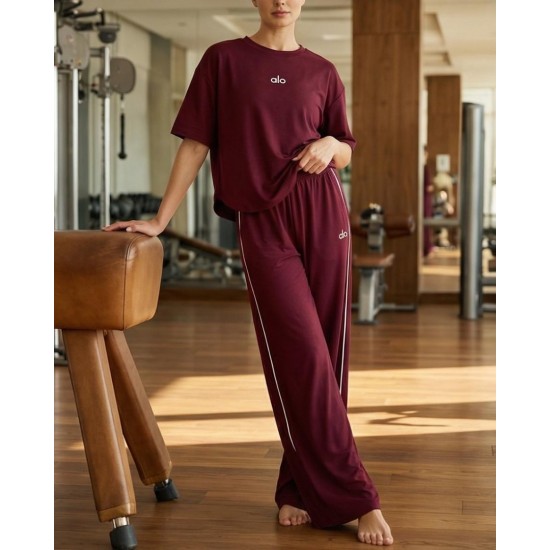 Bordo Eşofman, Crop T-Shirt & Büstiyer Takım