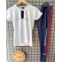 Beyaz T-Shirt & Lacivert Tayt Takım