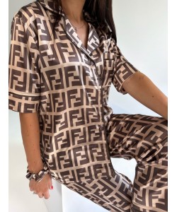 Fendi İpek Saten Kısa Kol Pijama Takımı