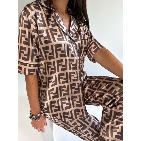 Fendi İpek Saten Kısa Kol Pijama Takımı