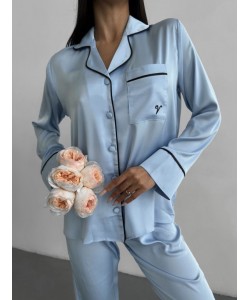 Armani Özel Seri Buz Mavisi Saten Pijama Takımı