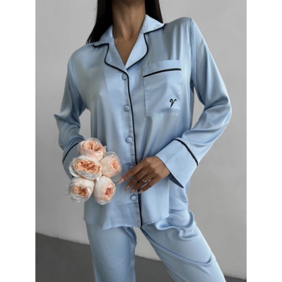 Armani Özel Seri Buz Mavisi Saten Pijama Takımı Armani Özel Seri Buz Mavisi Saten Pijama Takımı