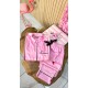 Gömlek Yaka Pembe Çizgili İpek Saten Pijama Takımı Gömlek Yaka Pembe Çizgili İpek Saten Pijama Takımı