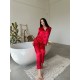 Kırmızı nakışlı ipek saten pijama takım Kırmızı nakışlı ipek saten pijama takım