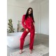 Kırmızı nakışlı ipek saten pijama takım Kırmızı nakışlı ipek saten pijama takım