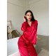 Kırmızı nakışlı ipek saten pijama takım Kırmızı nakışlı ipek saten pijama takım