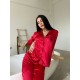 Kırmızı nakışlı ipek saten pijama takım Kırmızı nakışlı ipek saten pijama takım