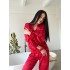 Kırmızı Nakışlı İpek Saten Pijama Takımı