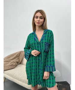 Yeşil Desenli Pamuk Sabahlık Tunik